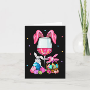 Carte Mignonne Vin Pâques Gles Lapin Oreilles Boire Femm