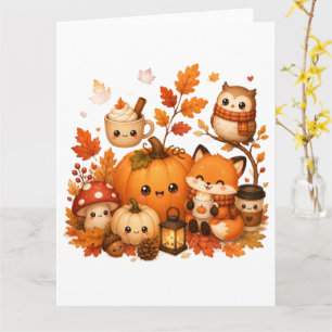 Carte Mignons Animaux D'automne Kawaii Citrouille Hibou