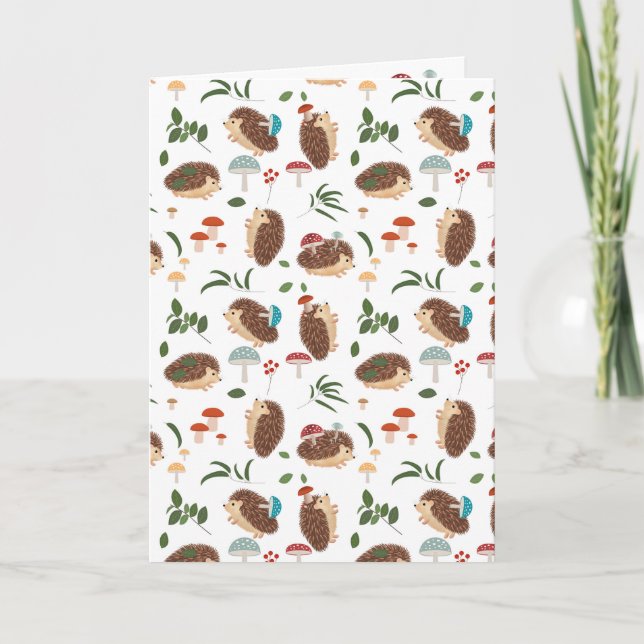 Carte Mignons champignons hérisson forêt bois animal (Devant)