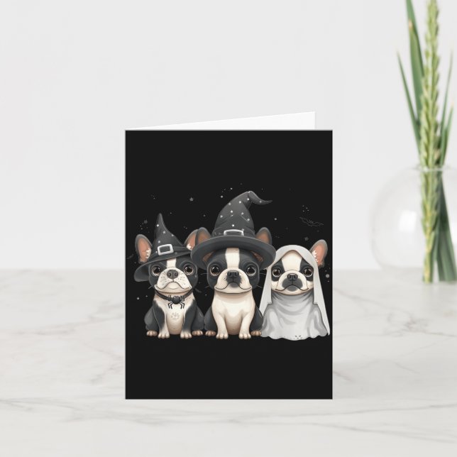 Carte Mignons chiens Boston Terrier Halloween Chapeau de (Devant)