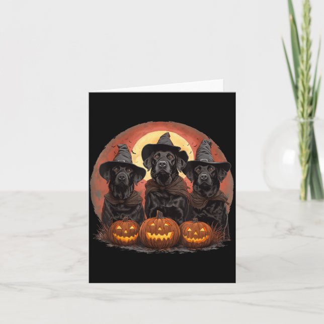 Carte Mignons chiens labrador retriever noirs Halloween  (Devant)