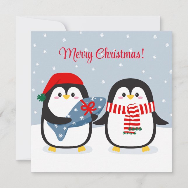 Carte Mignons manchots avec un cadeau (Devant)