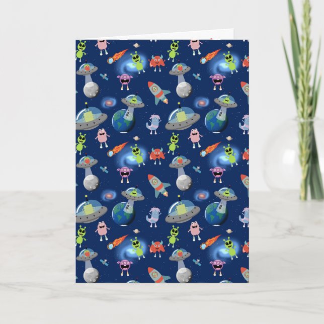 Carte Mignons monstres aliens modernes motif espace enfa (Devant)
