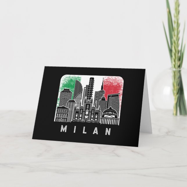 Carte Milan Italy Skyline Vintage Flag (Devant)