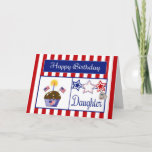 Carte militaire<br><div class="desc">This Patriotic Birthday Card veut make your military daughter smile. Fonctions a red and white striped background, chocolate cupcake with stars, american flags, a flag heart and a candle, red, white & blue stars, a dog tag embossed with USA and a blue banner with the texte "Happy Birthday" en blanc....</div>