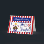 Carte militaire<br><div class="desc">This Patriotic Birthday Card veut make your military daughter smile. Fonctions a red and white striped background, chocolate cupcake with stars, american flags, a flag heart and a candle, red, white & blue stars, a dog tag embossed with USA and a blue banner with the texte "Happy Birthday" en blanc....</div>