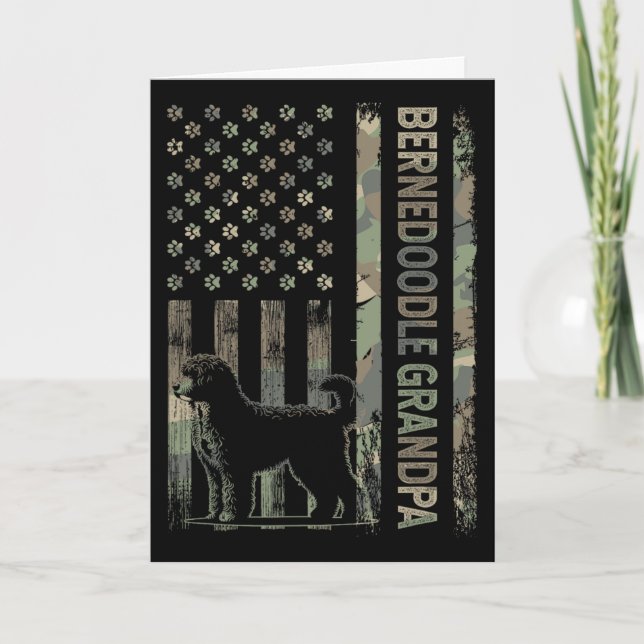 Carte Mini Bernedoodle Grand-père Camo Drapeau États-Uni (Devant)