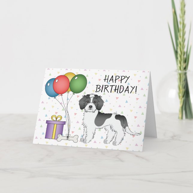Carte Mini Goldendoodle Dog Black Party-Color Anniversai (Devant)