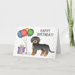 Carte Mini Goldendoodle noir et fauve Joyeux Anniversair
