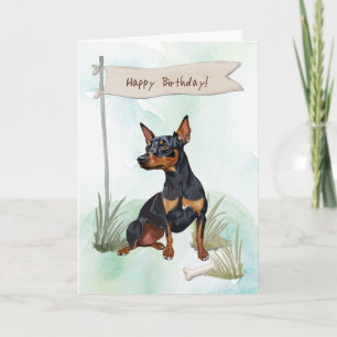 Carte Miniature Pinscher Chien sous signe d'anniversaire