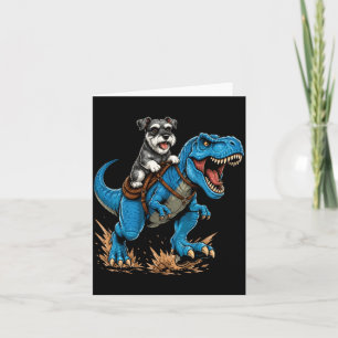 Carte Miniature Schnauzer à cheval sur T Rex Dinosaure D