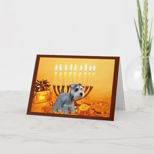 Carte Miniature Schnauzer Chanukah Menorah (Devant)