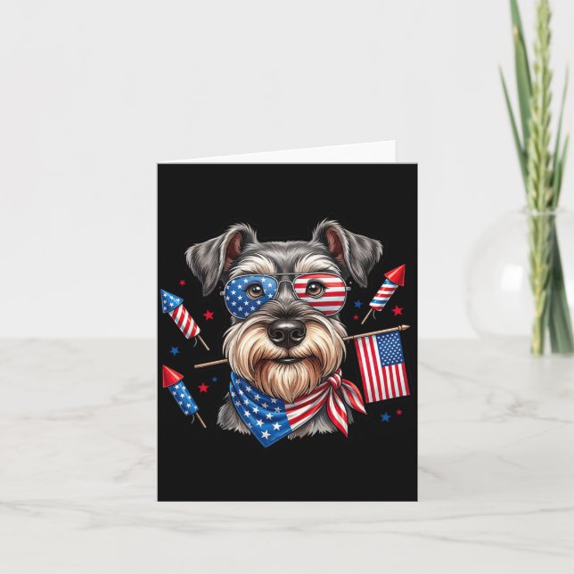 Carte Miniature Schnauzer Drapeau Américain Jour de la M (Devant)