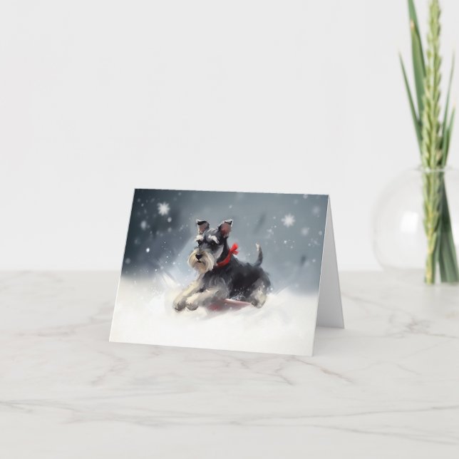 Carte Miniature Schnauzer Noël neige hiver (Devant)
