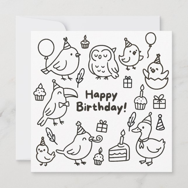 Carte Minimal Bird Doodle Birthday Card (Devant)