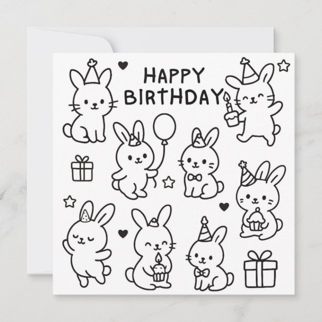 Carte Minimal Bunny Doodle Birthday Card (Devant)