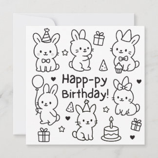 Carte Minimal Bunny Doodle Birthday Card