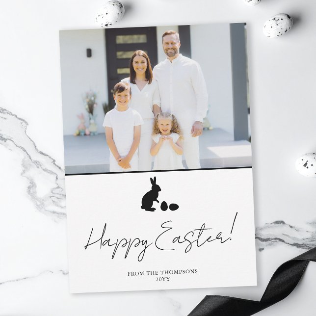 Carte Minimal Bunny In Black And Family Photo Easter (Créateur téléchargé)