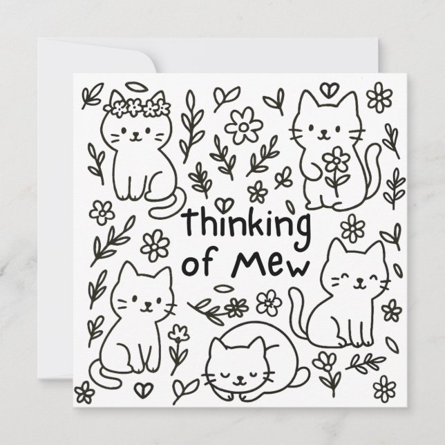 Carte minimale de chat doodle pour penser à vous (Devant)