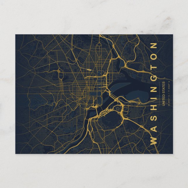 Carte minimale de Washington, DC sur carte postale (Devant)