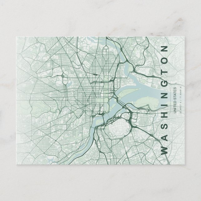 Carte minimale de Washington, DC sur carte postale (Devant)