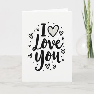 Carte minimale Je t'aime coeurs gris
