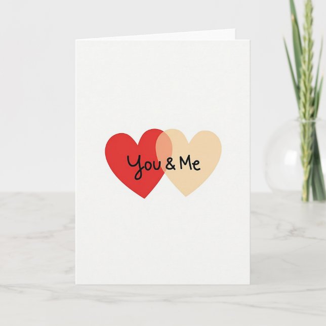 Carte minimale matte You And Me coeurs (Devant)