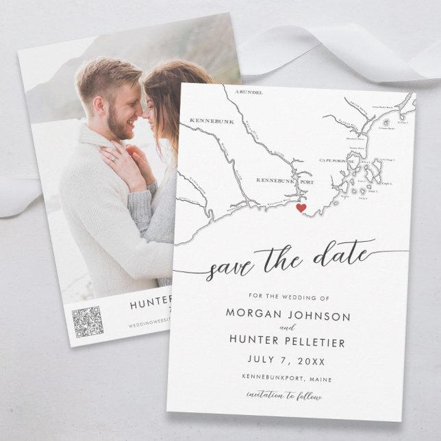 Carte minimale moderne Kennebunkport Maine (Kennebunkport maine wedding save the date minimal, modern, black and white from Coastal Map Design)