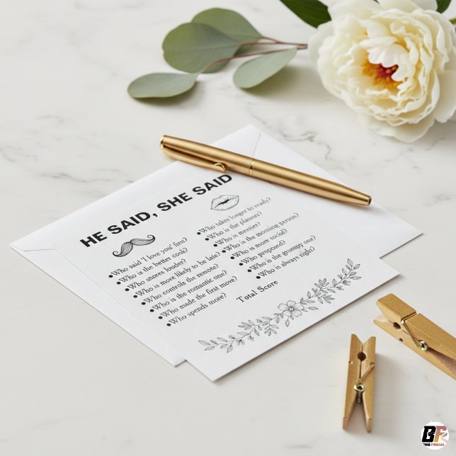 Carte Minimalist He Said She Said Wedding Game (Créateur téléchargé)
