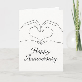 Carte Minimalist Line Art Hands Heart Happy Anniversary 