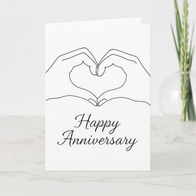 Carte Minimalist Line Art Hands Heart Happy Anniversary  (Devant)
