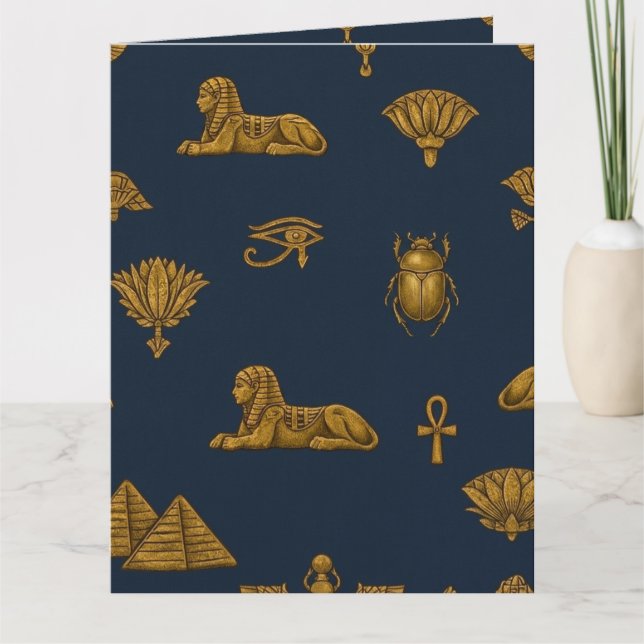 Carte Minimalist Navy & Antique Gold Egyptian Pattern (Devant)