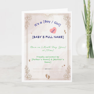 Carte Minimalist Newborn Baby Announcement Card Templat