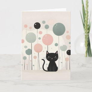Carte Minimaliste Boho Mignon Chat Noir avec Ballons Vid