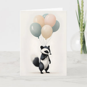 Carte Minimaliste Boho Mignon Mouffette avec Ballons Car