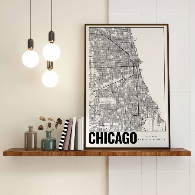 Carte minimaliste de Chicago Illinois Poster d'art (Créateur téléchargé)