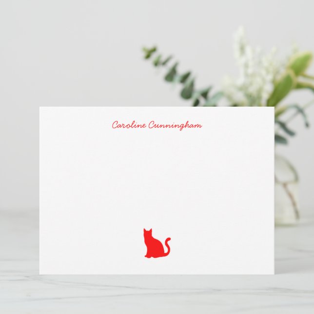 Carte minimaliste Élégante Rouge Chat plat (Debout devant)