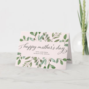 Carte Minimaliste Foliage Rose Pâle   Bonne Fête des Mèr
