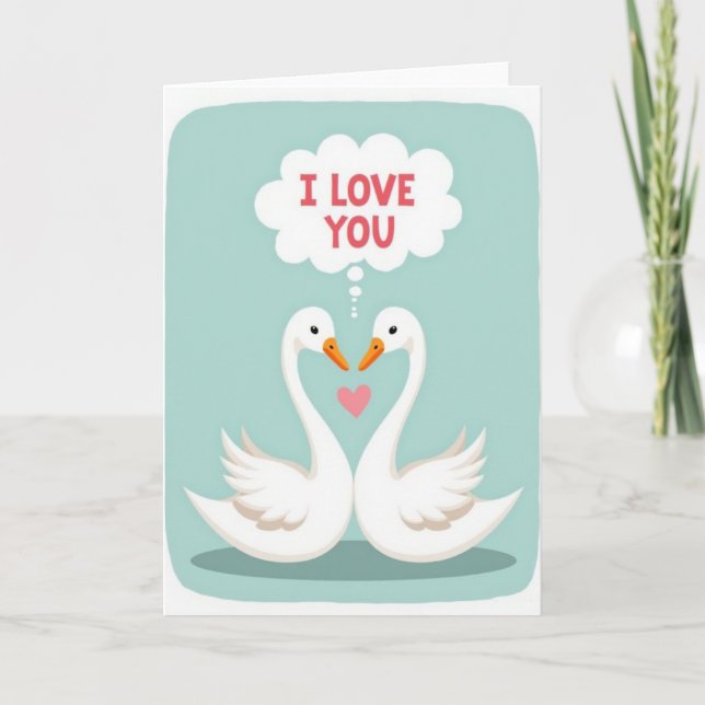Carte minimaliste Je t'aime Cygnes (Devant)