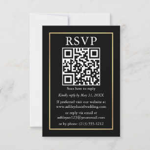Carte Minimaliste Mariage simple QR RSVP noir et or