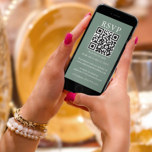 Carte Minimaliste Mariage simple QR RSVP Sage Green