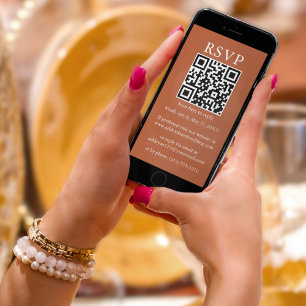 Carte Minimaliste Mariage simple QR RSVP Terracotta