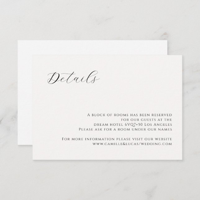 Carte minimaliste moderne Mariage Détails (Devant / Derrière)