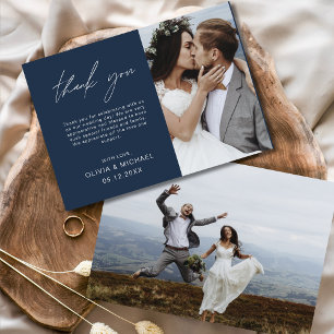 Carte minimaliste photo Mariage bleu marine Merci