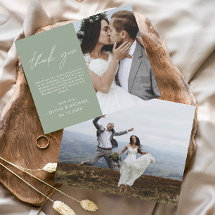 Carte minimaliste photo Mariage vert Sage Merci