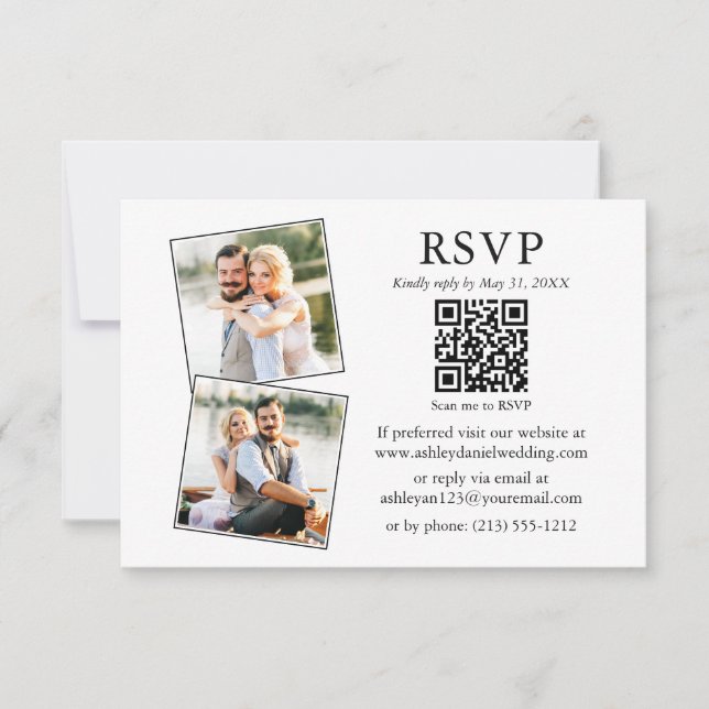 Carte Minimaliste simple 2 photo Mariage QR RSVP (Devant)