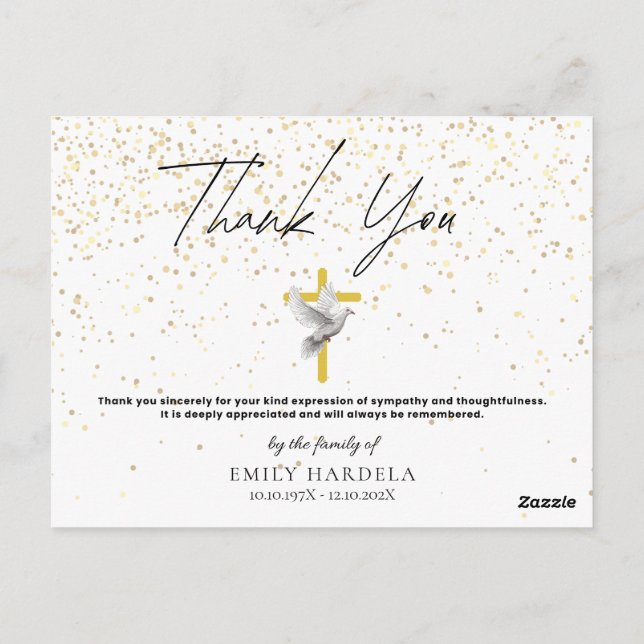 Carte minimaliste simple Memorial - Croix et colom (Dos)