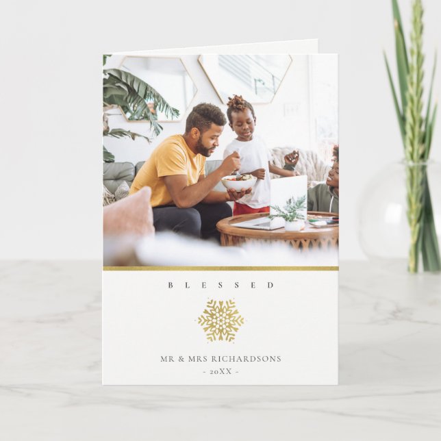 Carte Minuscule élégant flocon de neige en or photo béni (Devant)