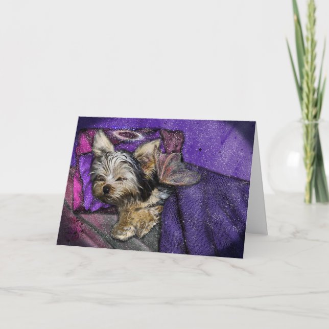 Carte Minuscule Yorkie dormant Angel Halo Memorial Art (Devant)