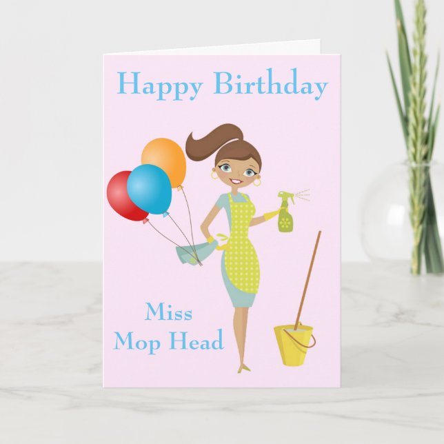 Carte Miss Mop Head Cute Funny Cleanday Card (Devant)